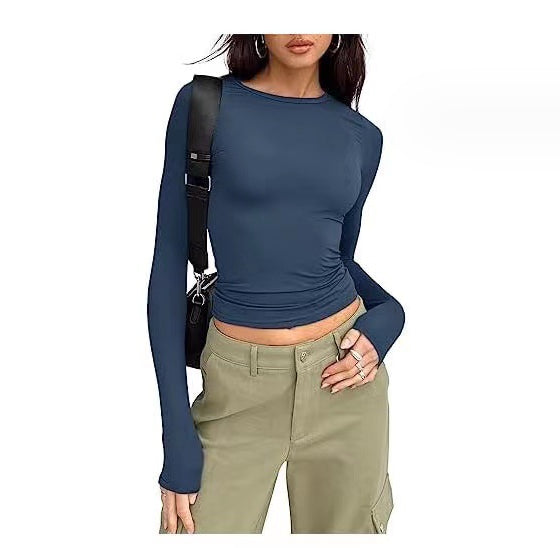 Women's Slim Fit Long Sleeve Crop Top Casual Pullover Shirt - Image 11