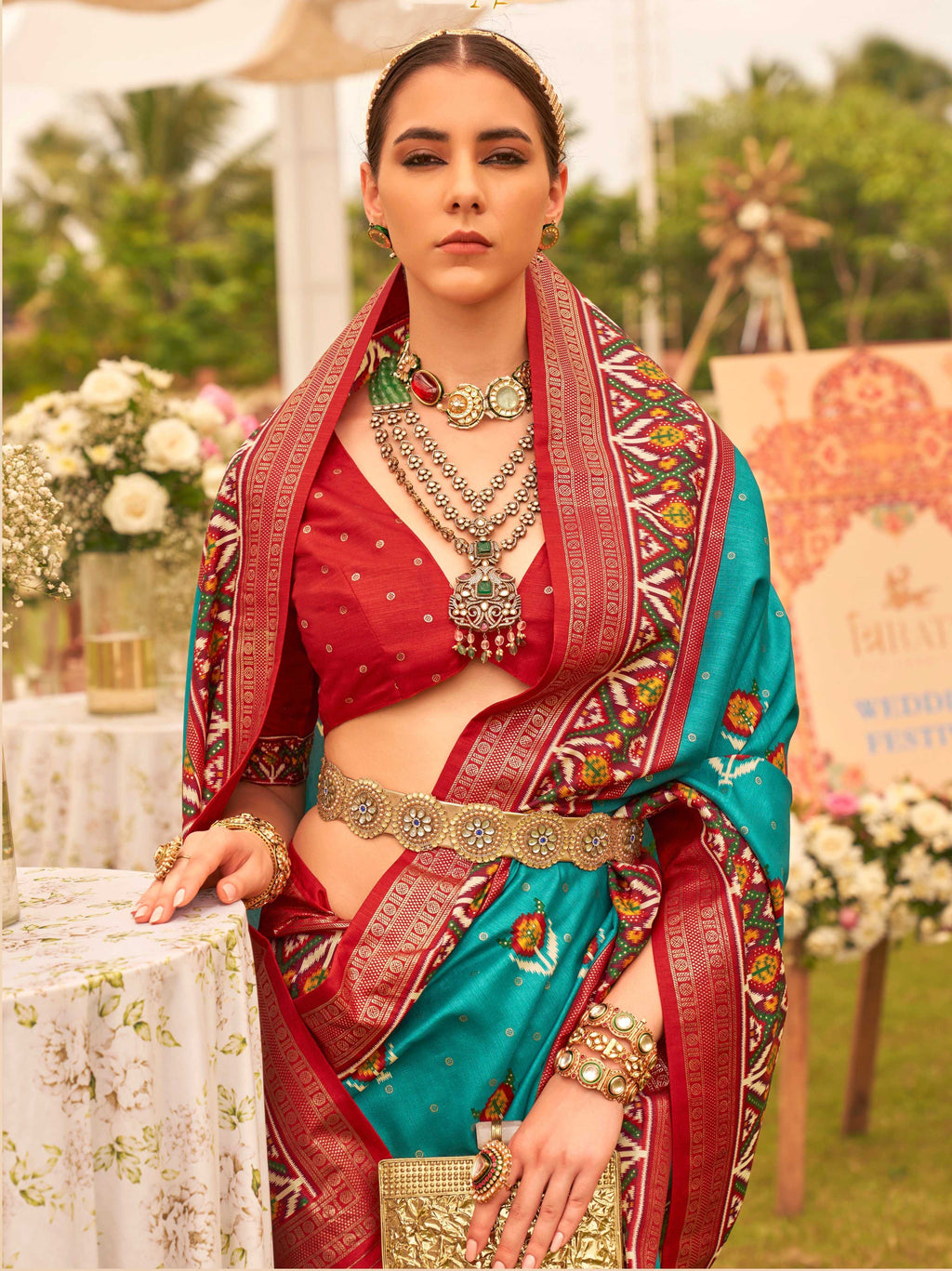 Monjolika Fashion Blue Colour Sigma Silk Patola Printed Saree With Blouse