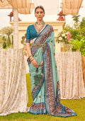 Sea Green Sigma silk saree with Patola print and accompanying blouse fabric