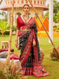 Black Sigma silk Patola print saree with matching blouse