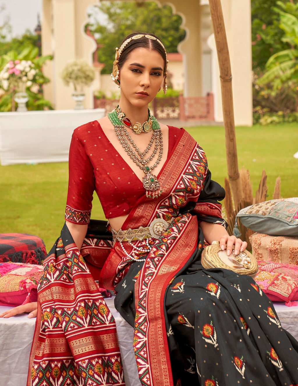 Black Sigma Silk Patola Printed Saree with Matching Blouse