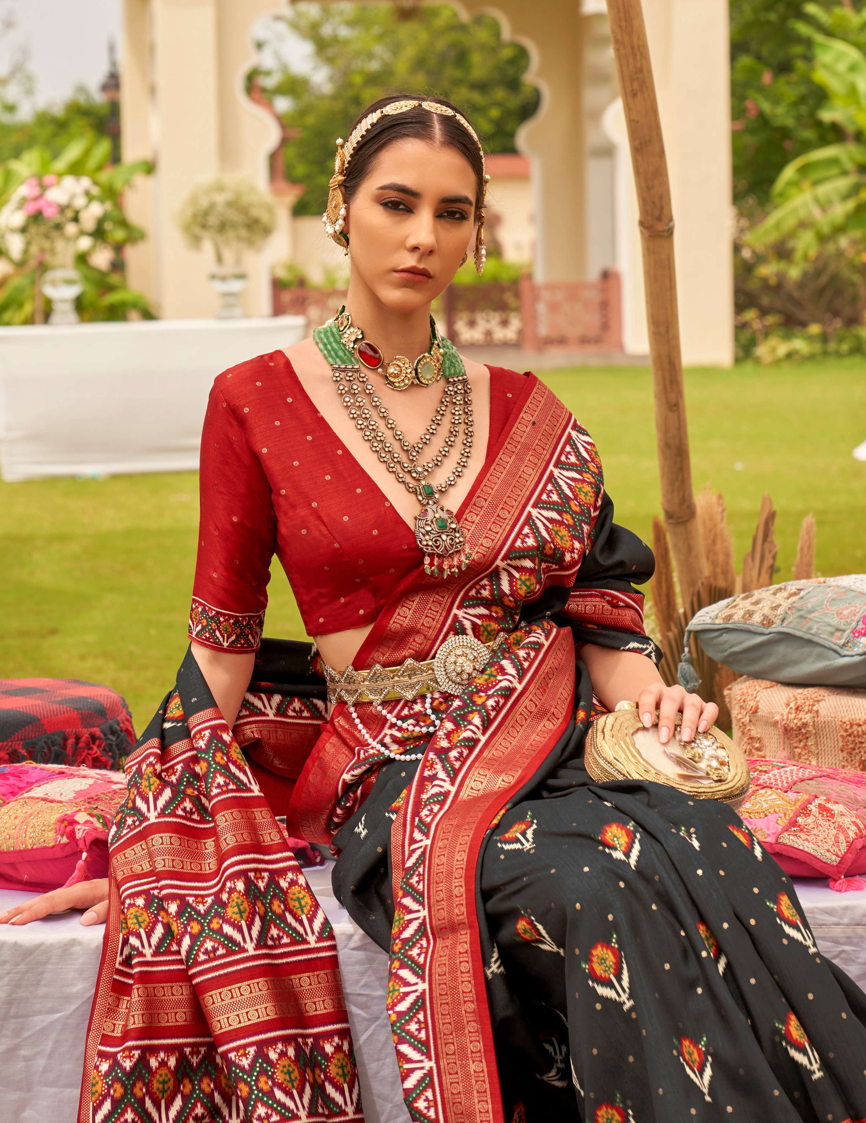 Black Sigma Silk Patola Printed Saree with Matching Blouse