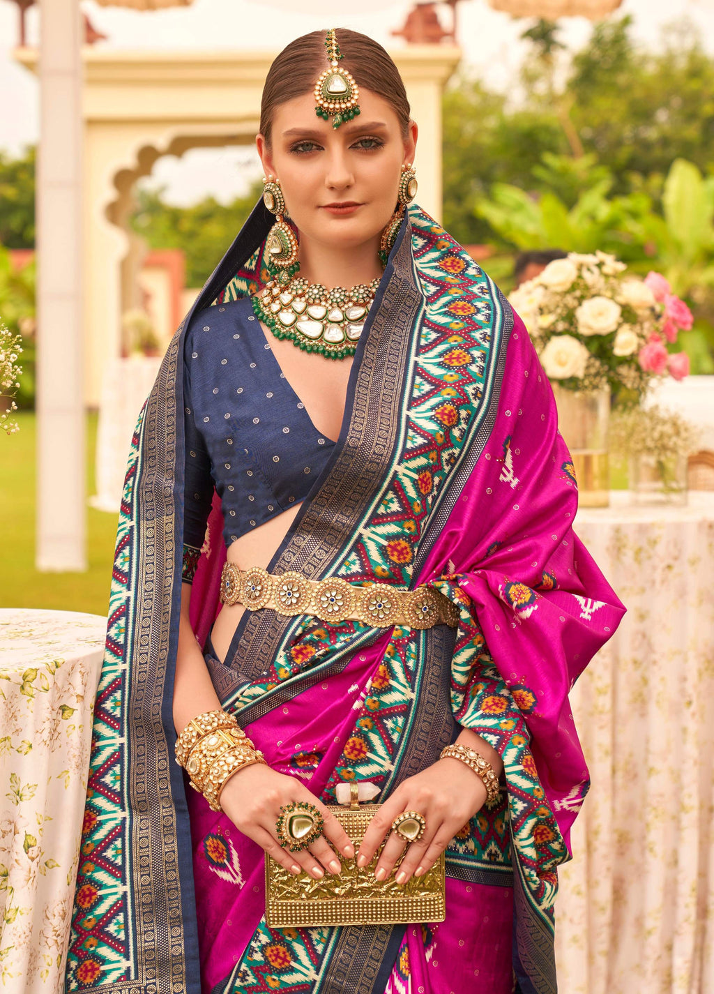 Magenta Sigma Silk Patola Printed Saree with Blouse