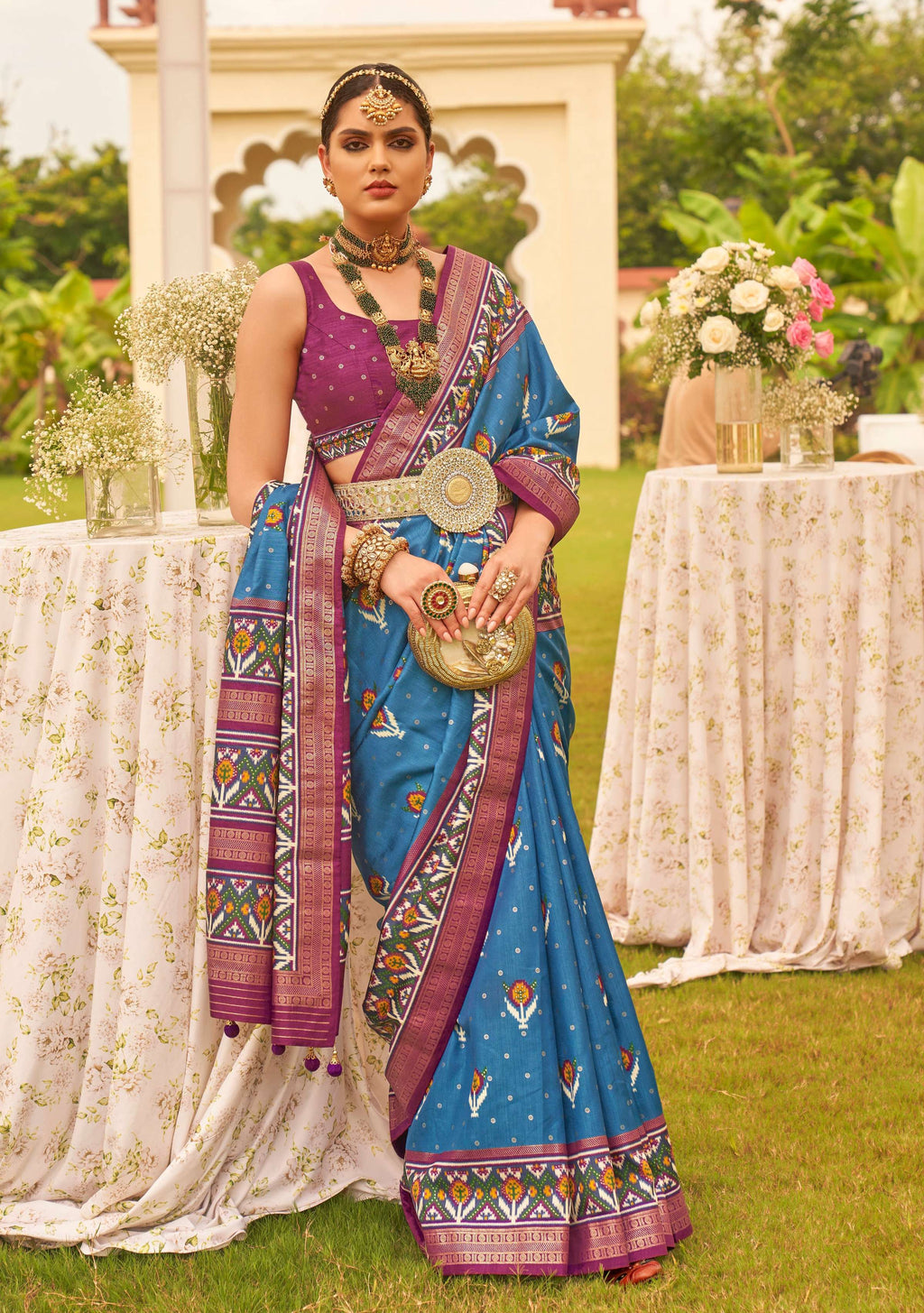Blue Sigma Silk Patola Printed Saree with Matching Blouse Piece