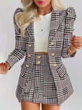 Women's Plus Size Plaid Skirt Suit Set - Elegant Two-Piece Blazer & Skirt