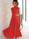 Modern Cutout Mock Neck Sleeveless Ruched Mini Dress