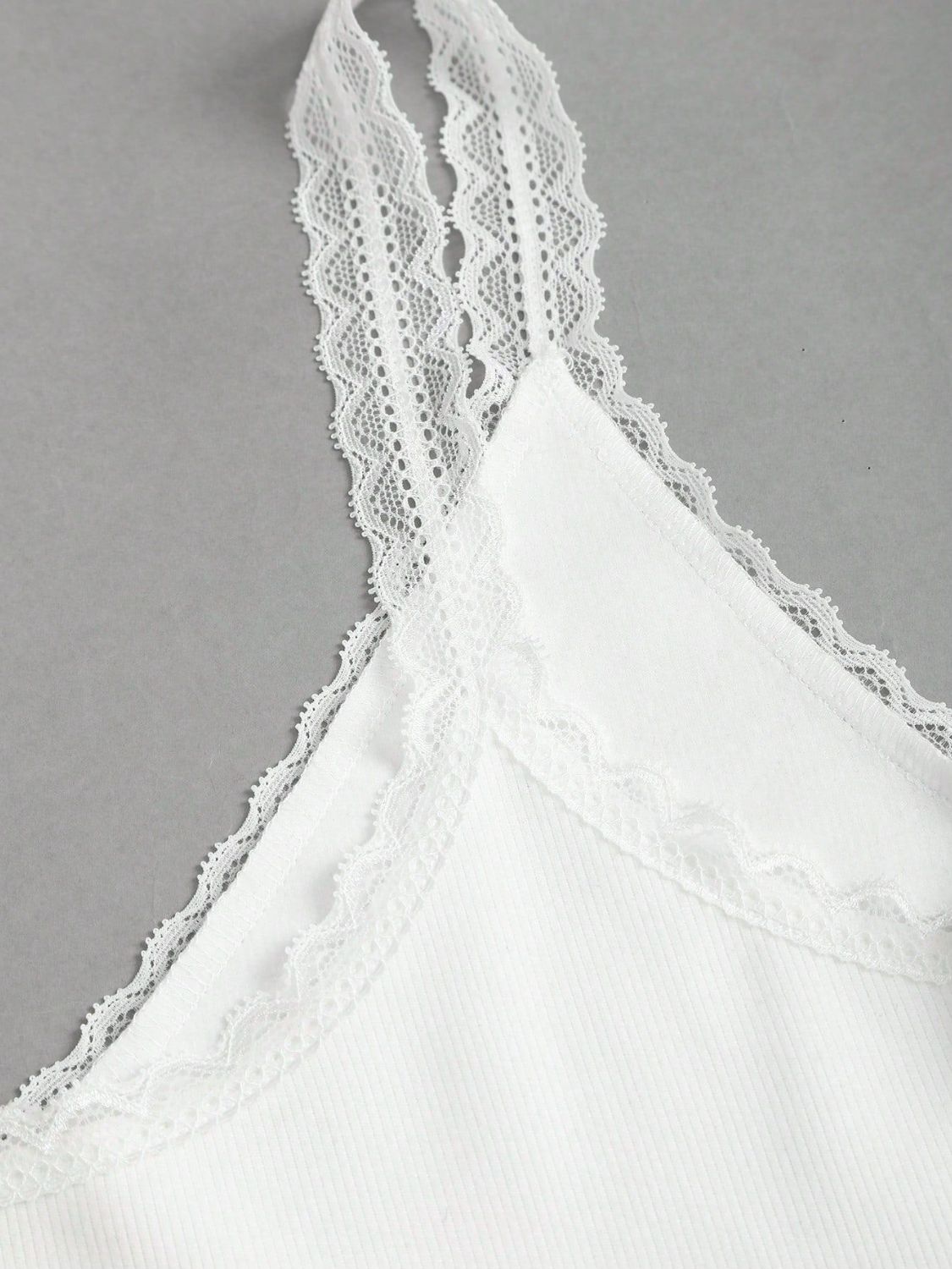 White Lace Trim V-Neck Tank Top with Wide Straps - Image 6