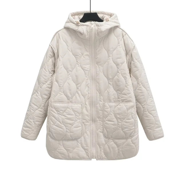 Women's Harajuku Style Quilted Hooded Jacket - Black, White, Blue - Image 7