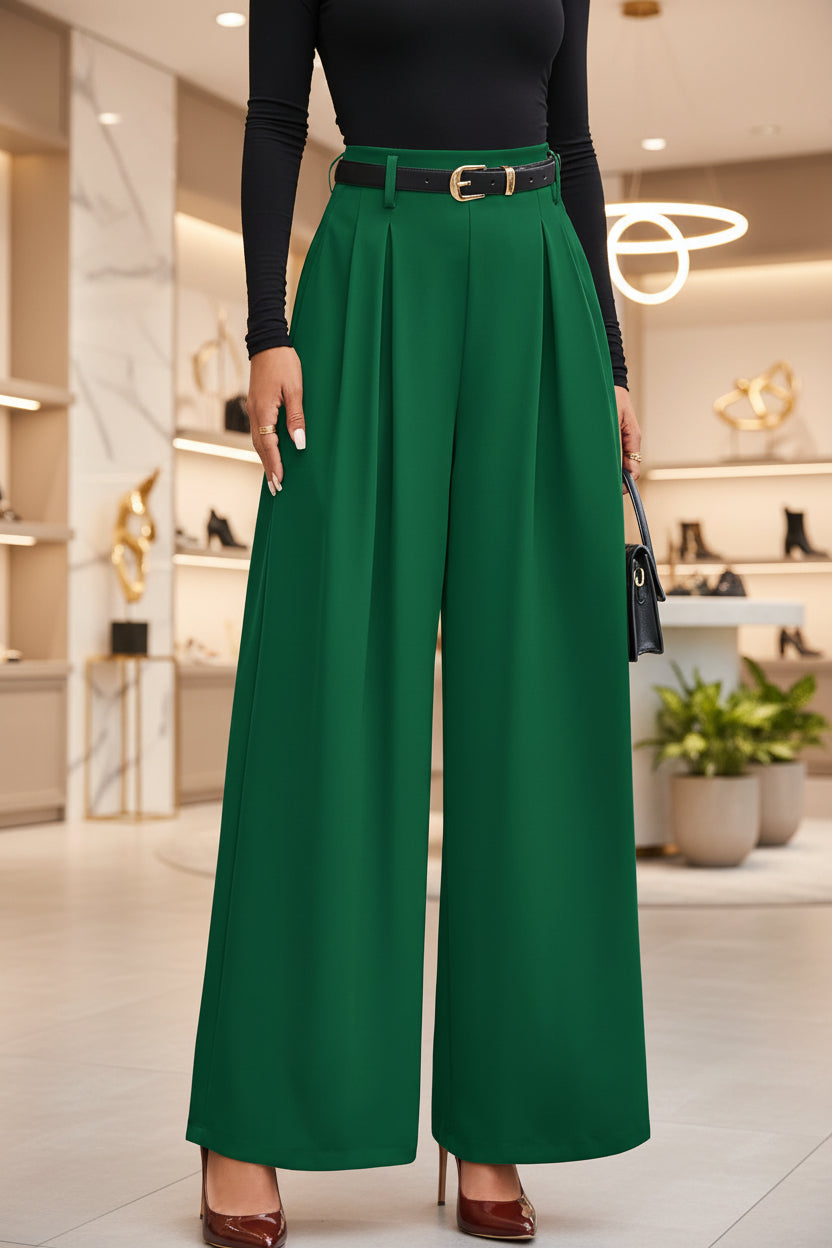 Women's Pleated Cropped Pants – Slimming Drape Adjustable Waist
