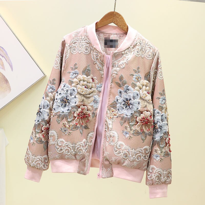 Women's Floral Embroidered Harajuku Bomber Jacket Outwear