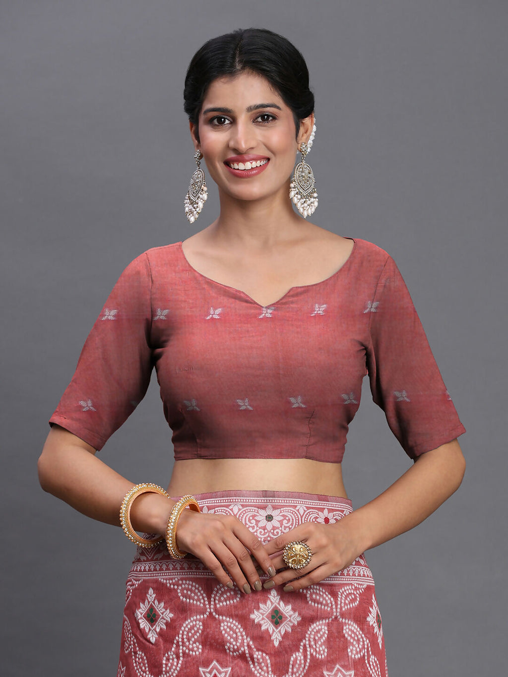 Peach Linen Cotton Saree with Matching Blouse Piece