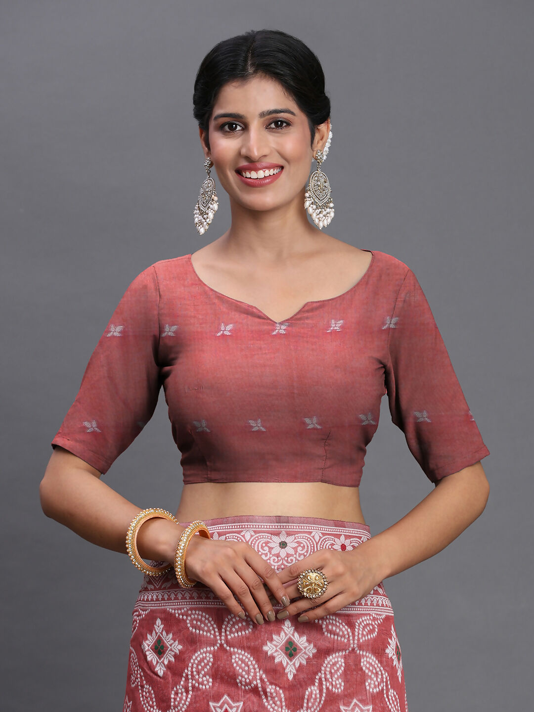 Peach Linen Cotton Saree with Matching Blouse Piece
