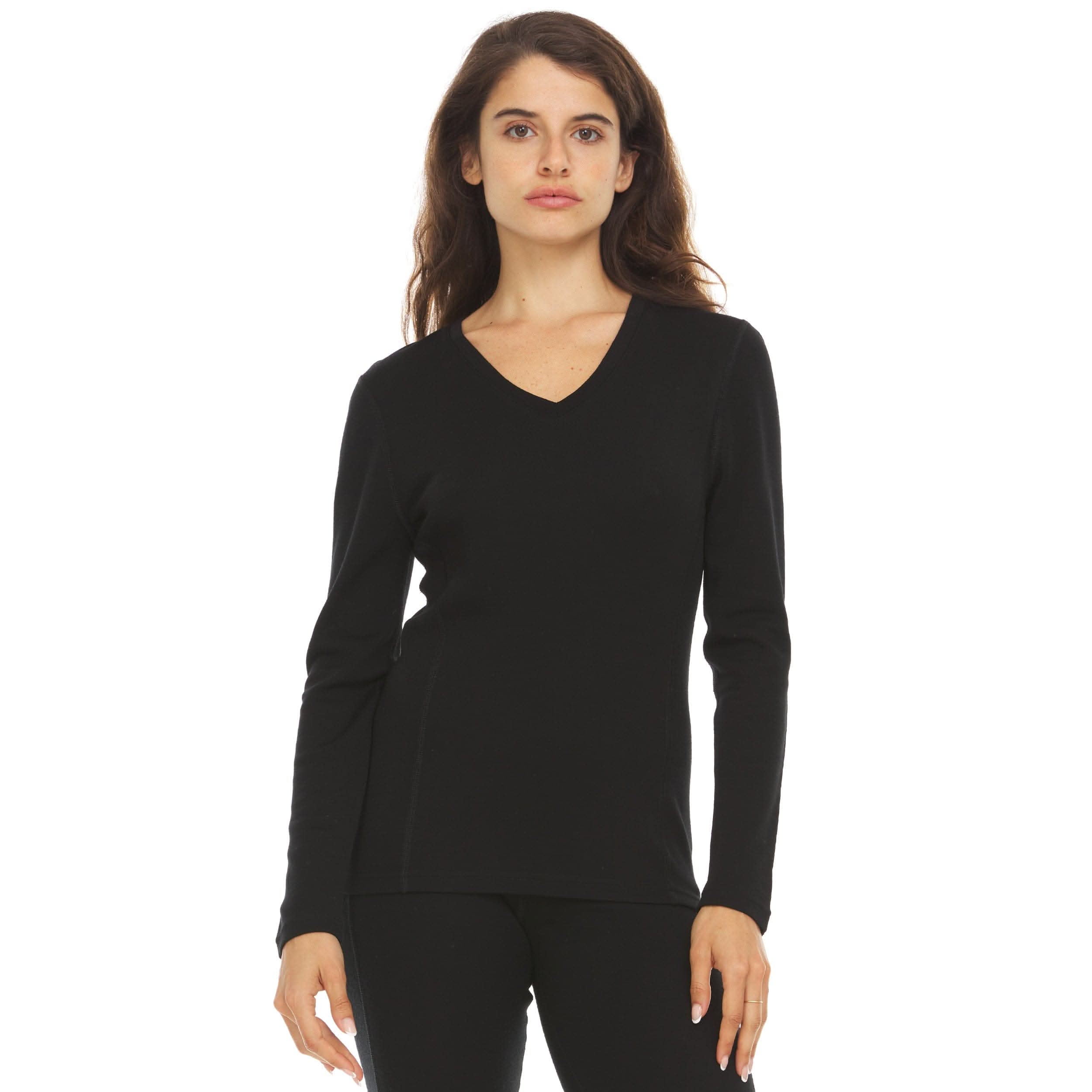 Women's Midweight Merino Wool V-Neck Sweater in Burgundy and Black