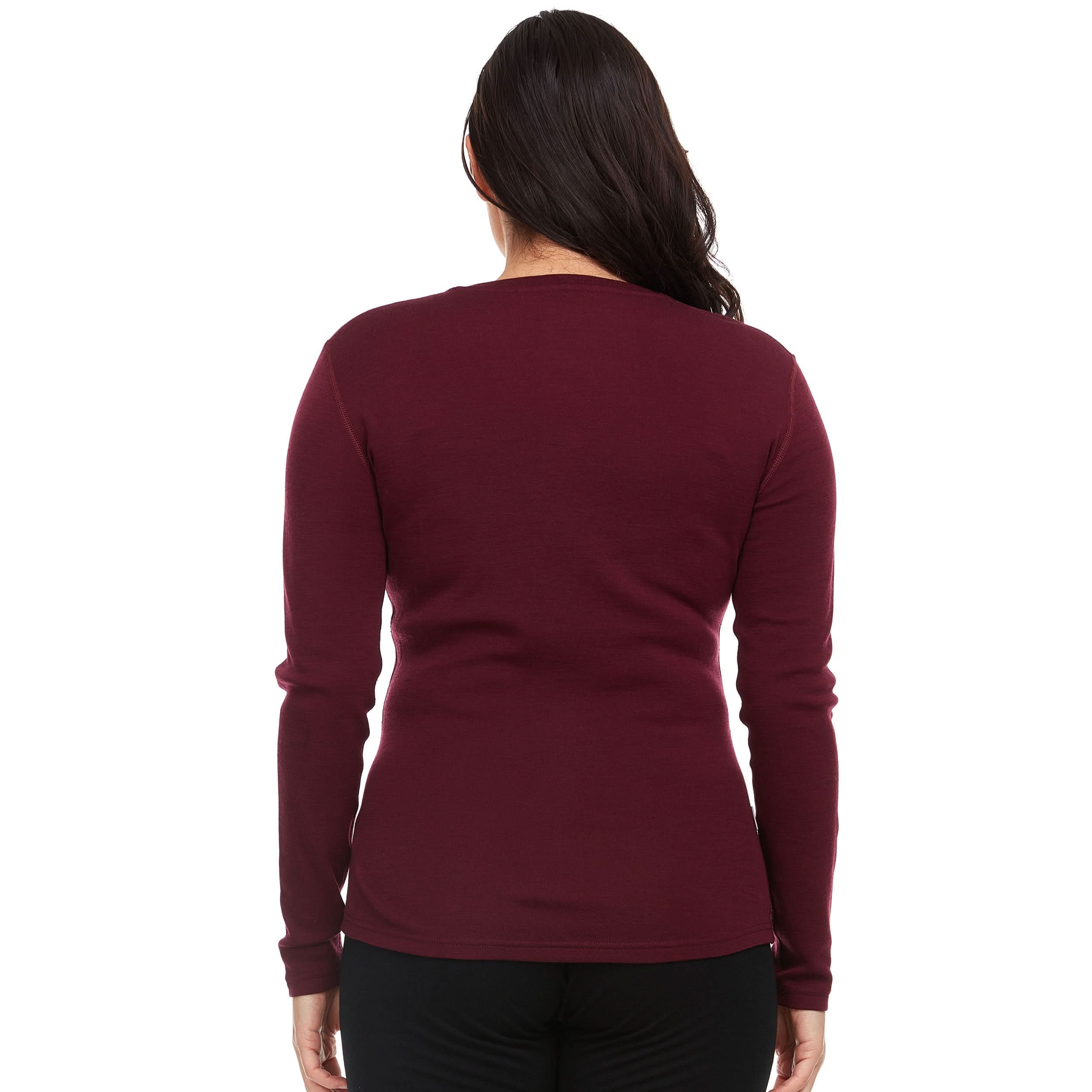 Women's Midweight Merino Wool V-Neck Sweater in Burgundy and Black