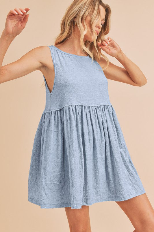 Boho Chic Light Blue Flutter Mini Tank Dress