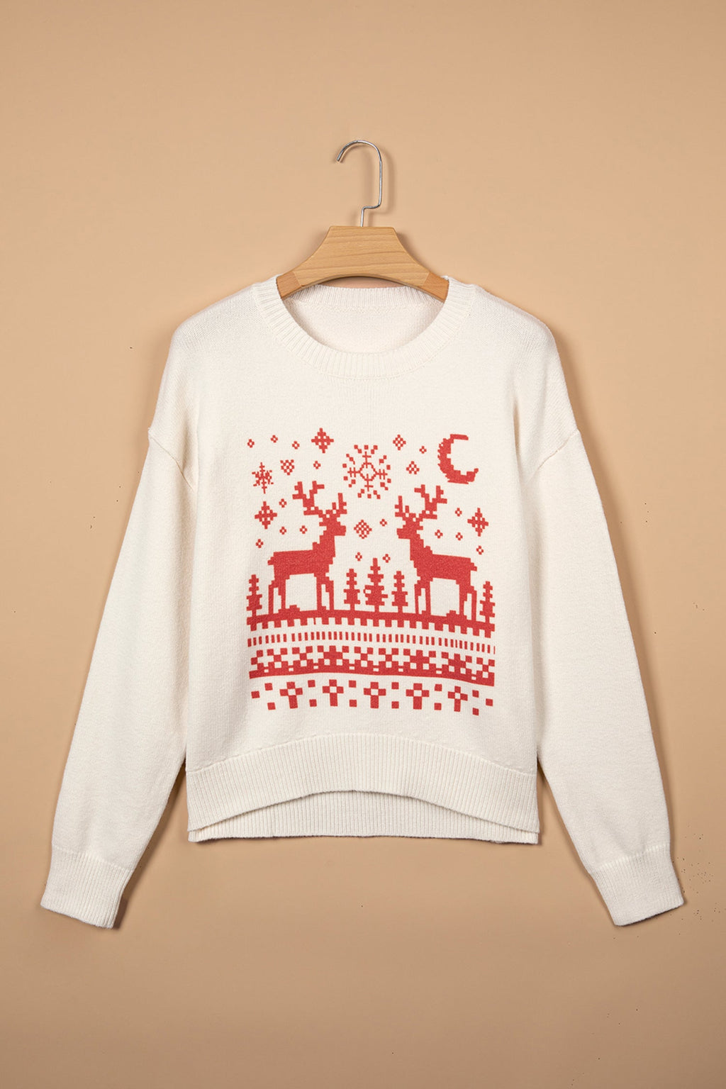 Christmas Snowflake Reindeer Graphic Print Sweater