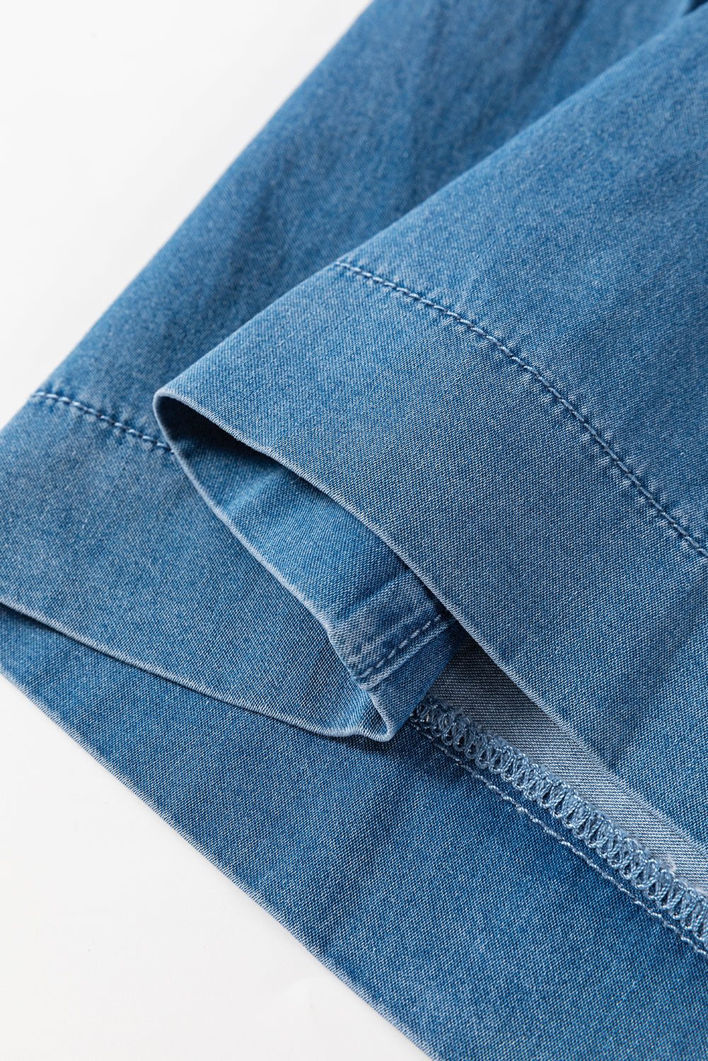 Dusk Blue Mineral Wash High Waist Wide Leg Button Fly Jeans