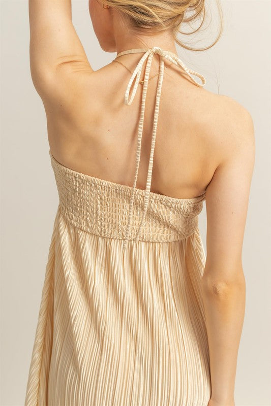 Beige Knotted Halter Neck Maxi Dress