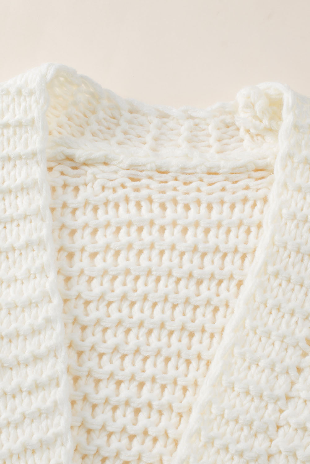 Women's Cream Chunky Knit Open Front Puff Sleeve Cardigan - Image 9