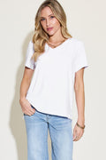 Women's Soft Black V-Neck T-Shirt with Modern Hi-Lo Hem - Image 13