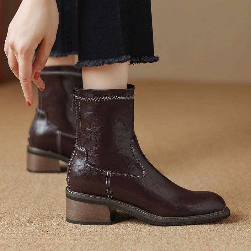 Women’s Mid-Heel Martin Boots Casual Square Heel Ankle Boots - Image 4