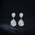 Pear Cut Moissanite Halo Drop Earrings with Hollowed Detail