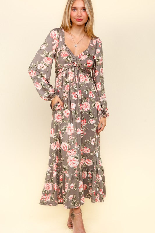 Floral Ruffled Hem Mini Dress with Pockets