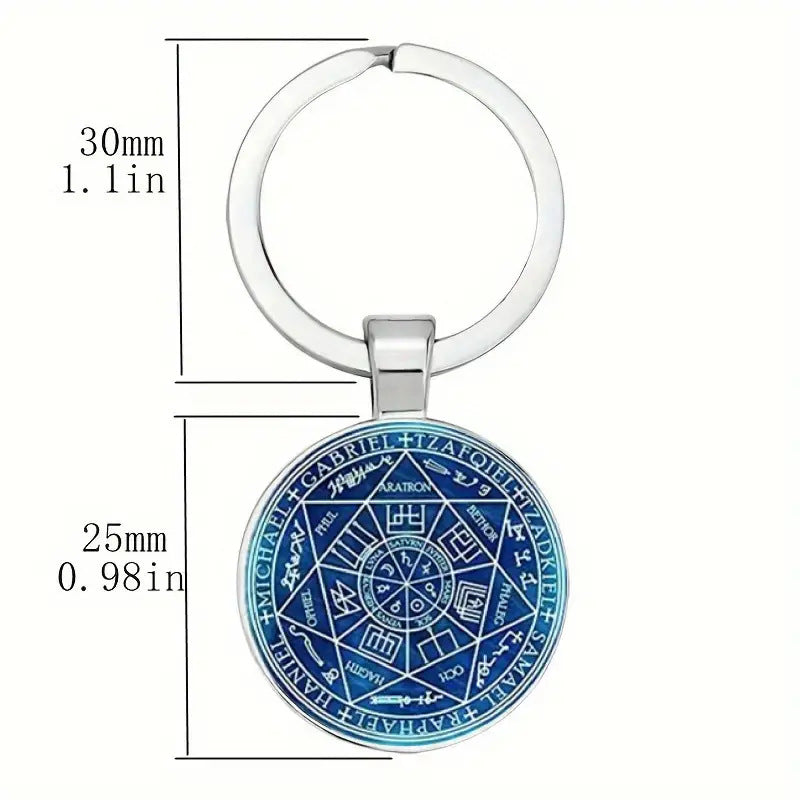 Seven-Pointed Star Letter Pattern Glass Pendant Keychain - Silver