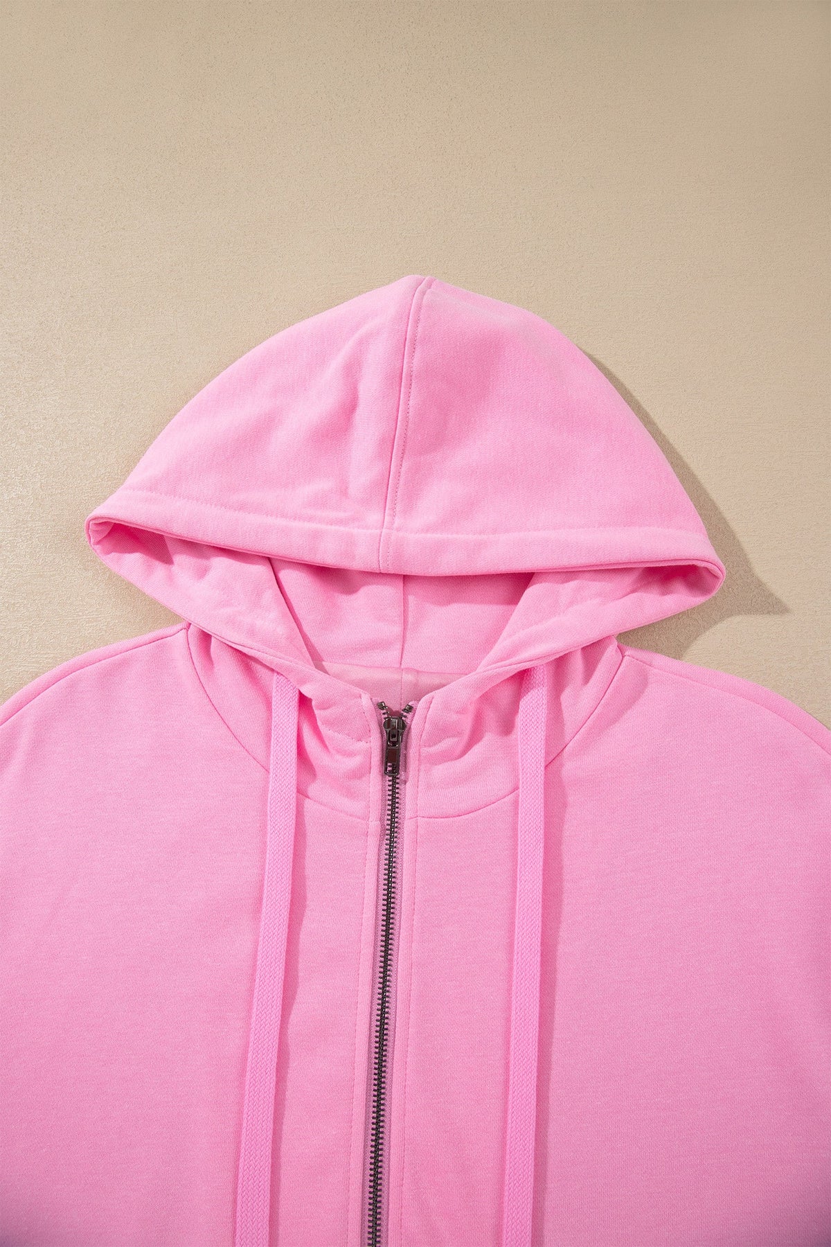 Solid Long Sleeve Zip-Up Drawstring Hoodie