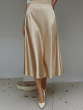 Women's Satin Mid-Length A-Line Skirt – High Rise Pull-On Style