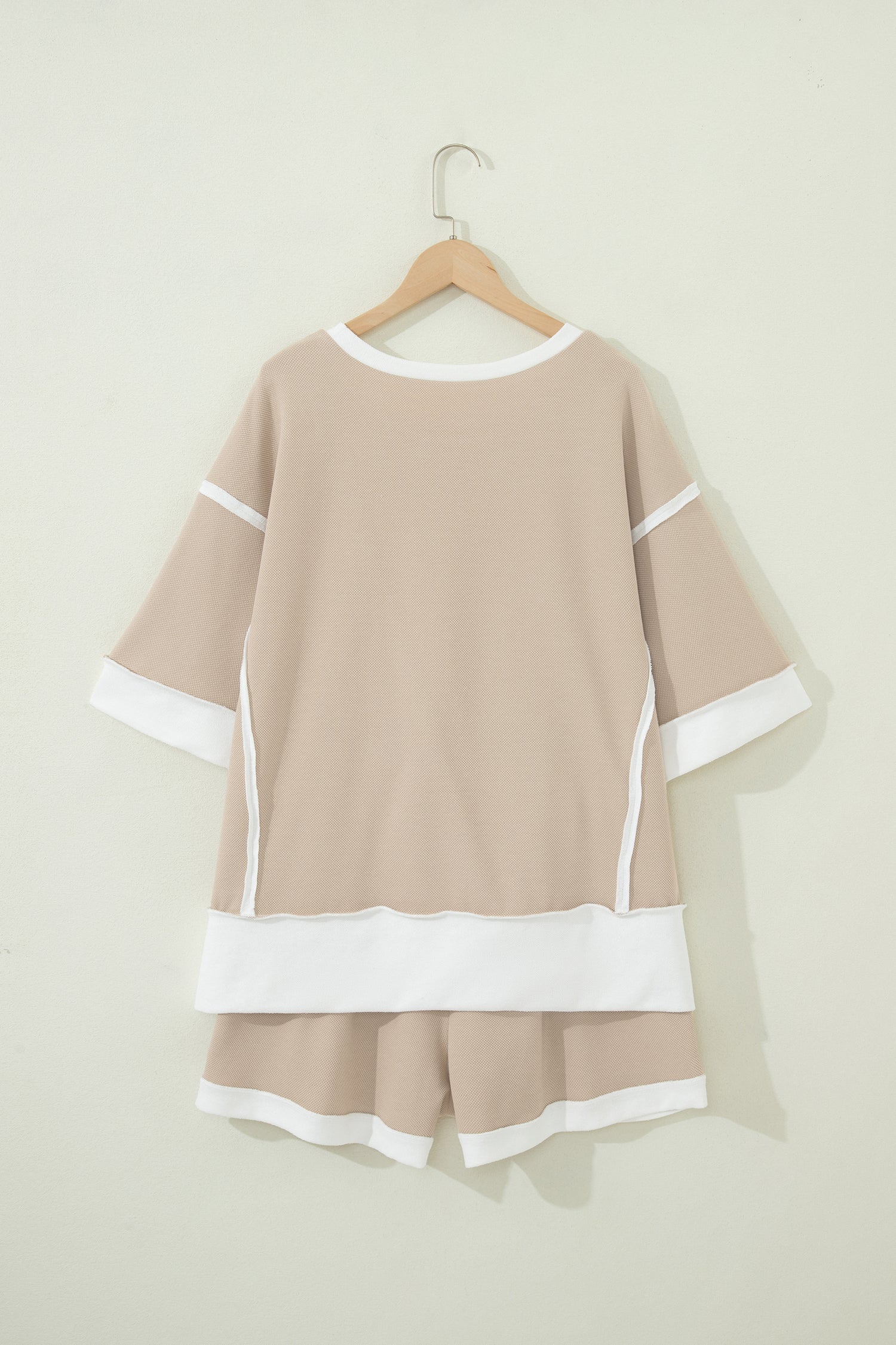 Colorblock Raw Edge Oversize Tee and Shorts Loungewear Set