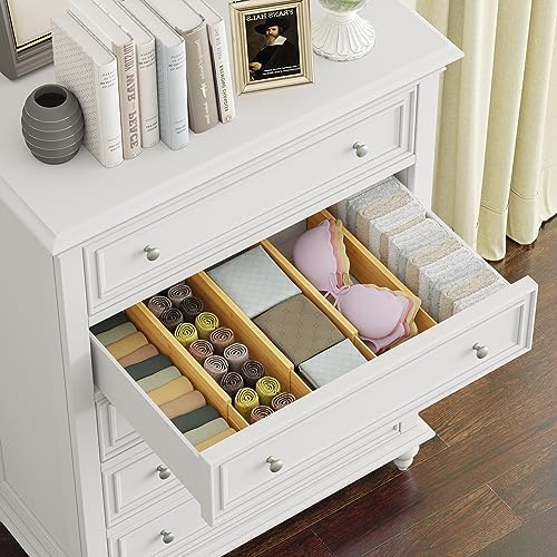 BAMEOS Bamboo Expandable Drawer Dividers – Fits 16.65"–22" Drawers, Bathroom &
