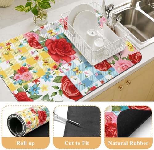 Kitchen Countertop Dish Drying Mat, Super Absorbent Coffee Bar Mat