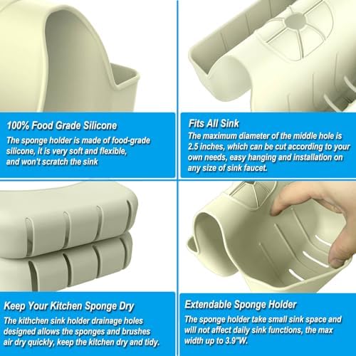 Sponge Holder for Kitchen Sink, Silicone Sink Saddle Caddy Organizer Rack