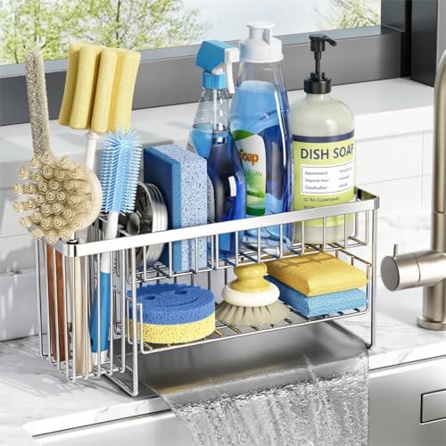 Cisily Silver 2-Tier Kitchen Sink Caddy Organzier Rack