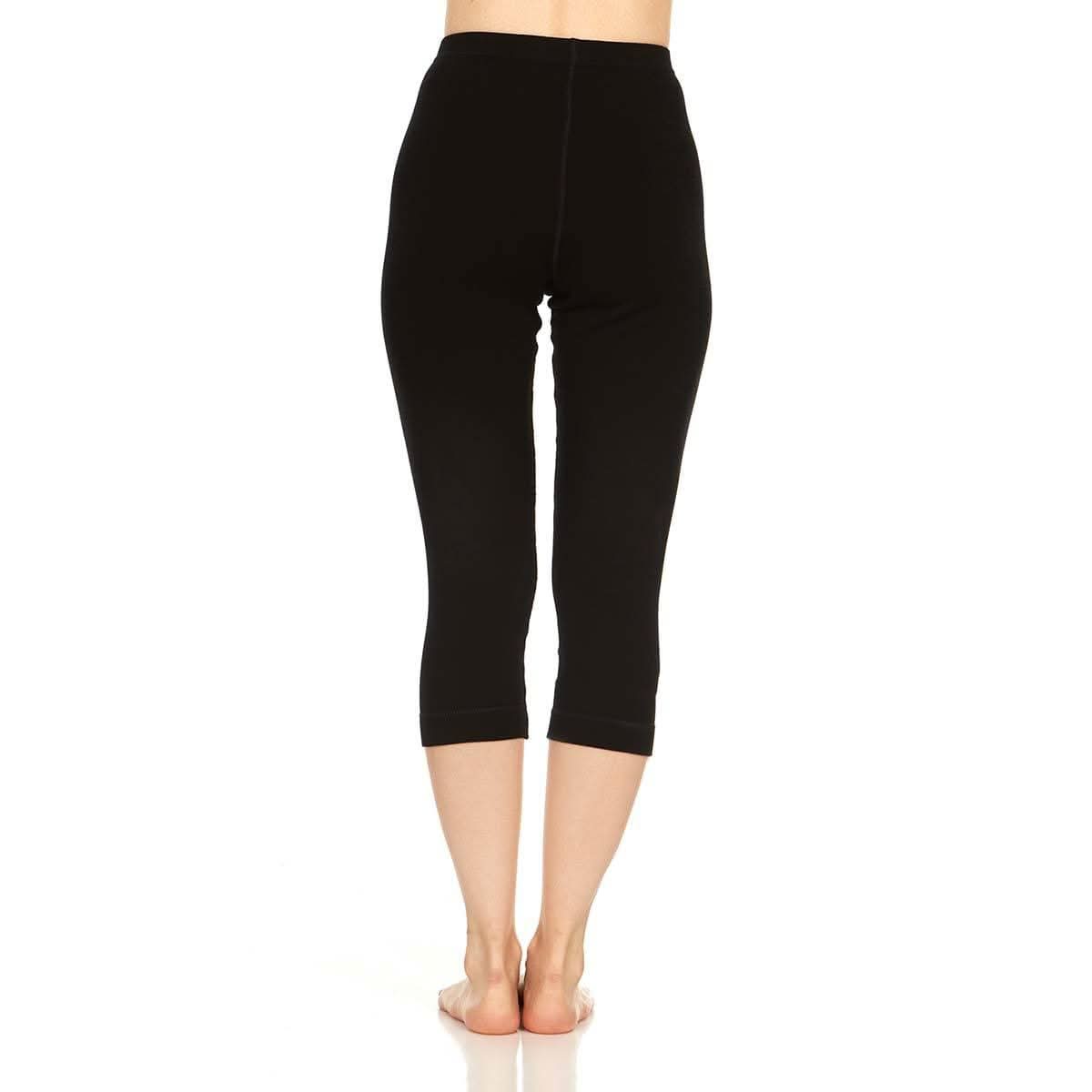 Women's 3/4 Length Ski Base Layer Leggings - Woolverino Black