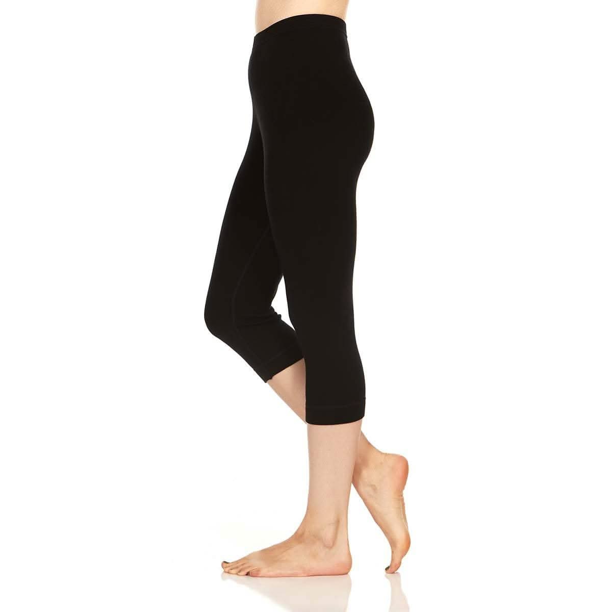 Women's 3/4 Length Ski Base Layer Leggings - Woolverino Black