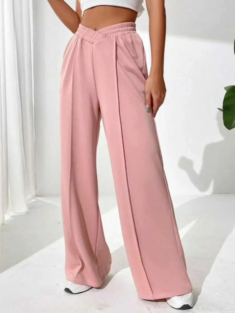 Elastic Waist Wide Leg Pants | Grey Knit Relaxed Fit
