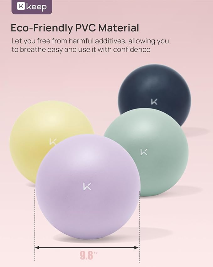 KEEP Pilates Small Exercise Ball Anti-Burst - Thickened Yoga Ball With Pump for Physical Therapy, Fitness, Workout, and Core Strength