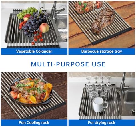 Expandable Roll Up Dish Drying Rack Over The Sink Rack, Foldable Dish Drainer