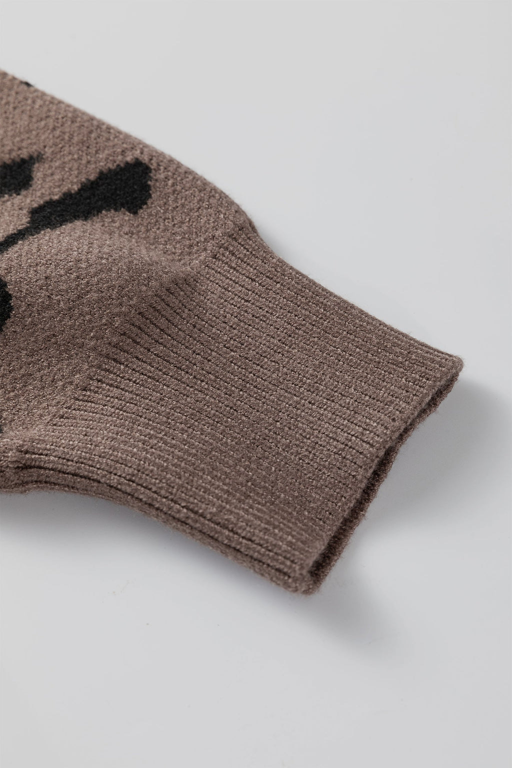 Camel Asymmetric Leopard Print Drop Shoulder Sweater