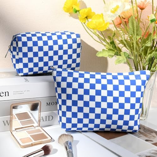 SOIDRAM 2 Pcs Checkered Makeup Bag Large Cosmetic Bag Toiletry Bag Makeup Pouch