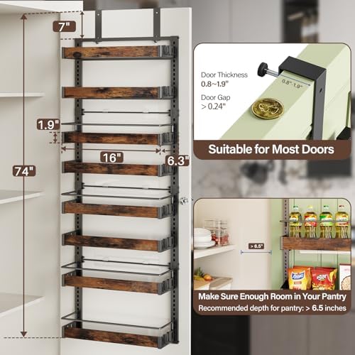 8 Tier Over The Door Pantry Organizer, 2 IN 1 Wall Mount or Metal Hanging Spice