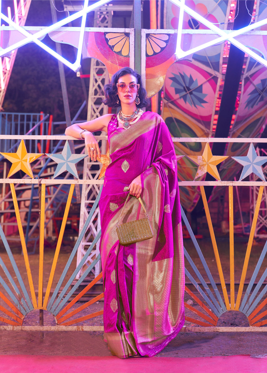 Purple Handloom Silk Blend Saree with detailed Zari border.