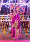 Purple Handloom Silk Blend Saree with detailed Zari border.