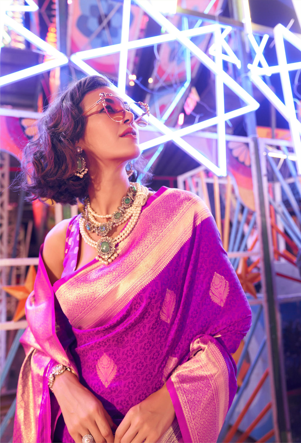 Purple Handloom Silk Blend Zari Woven Saree with Matching Blouse