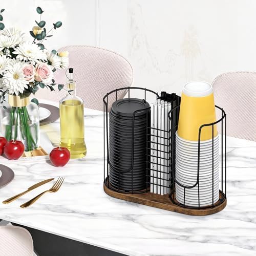 Coffee Cup Holder for Countertop, Plastic Cup and Lid Dispenser