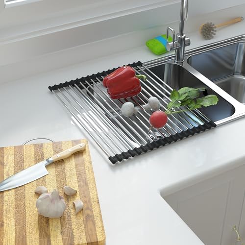 Expandable Roll Up Dish Drying Rack Over The Sink Rack, Foldable Dish Drainer