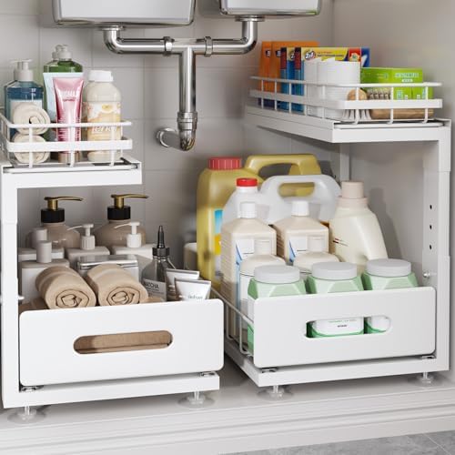 Under Sink Organizer Upgrade To Professional Rails, 2-Tier Dual Pull Out
