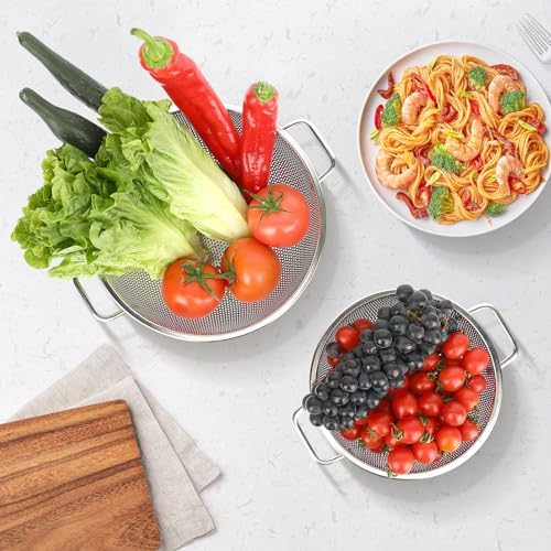 2PCS Colander for Kitchen, 3QT and 5QT, Stainless Steel Colander Strainer